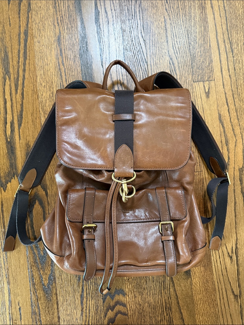 Z Coach Brown Leather Buckle Backpack with Gold Hardware
